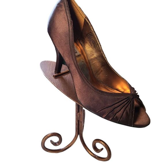 STEVE MADDEN Shoes Chocolate Bronze Satin 4" Peep Toe Heels sz 8.5M - Picture 3 of 13